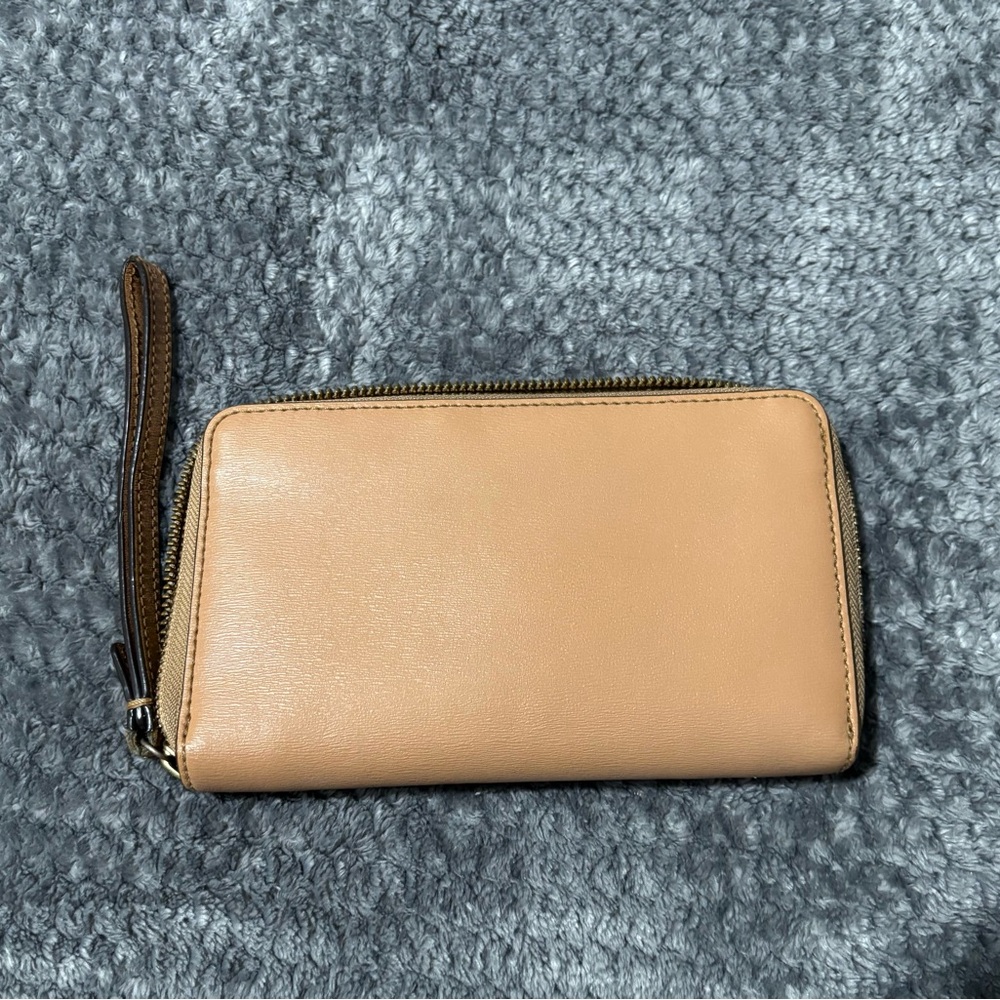 Tory Burch Robinson Pebbled Zip Continental Wristlet Wallet Light Brown-Tan - Picture 2 of 7
